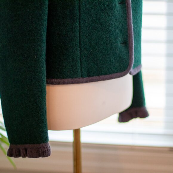 Vintage Kenneth Gordon New Orleans 100% Wool Emerald Green Sweater Jacket Size L - Picture 9 of 16